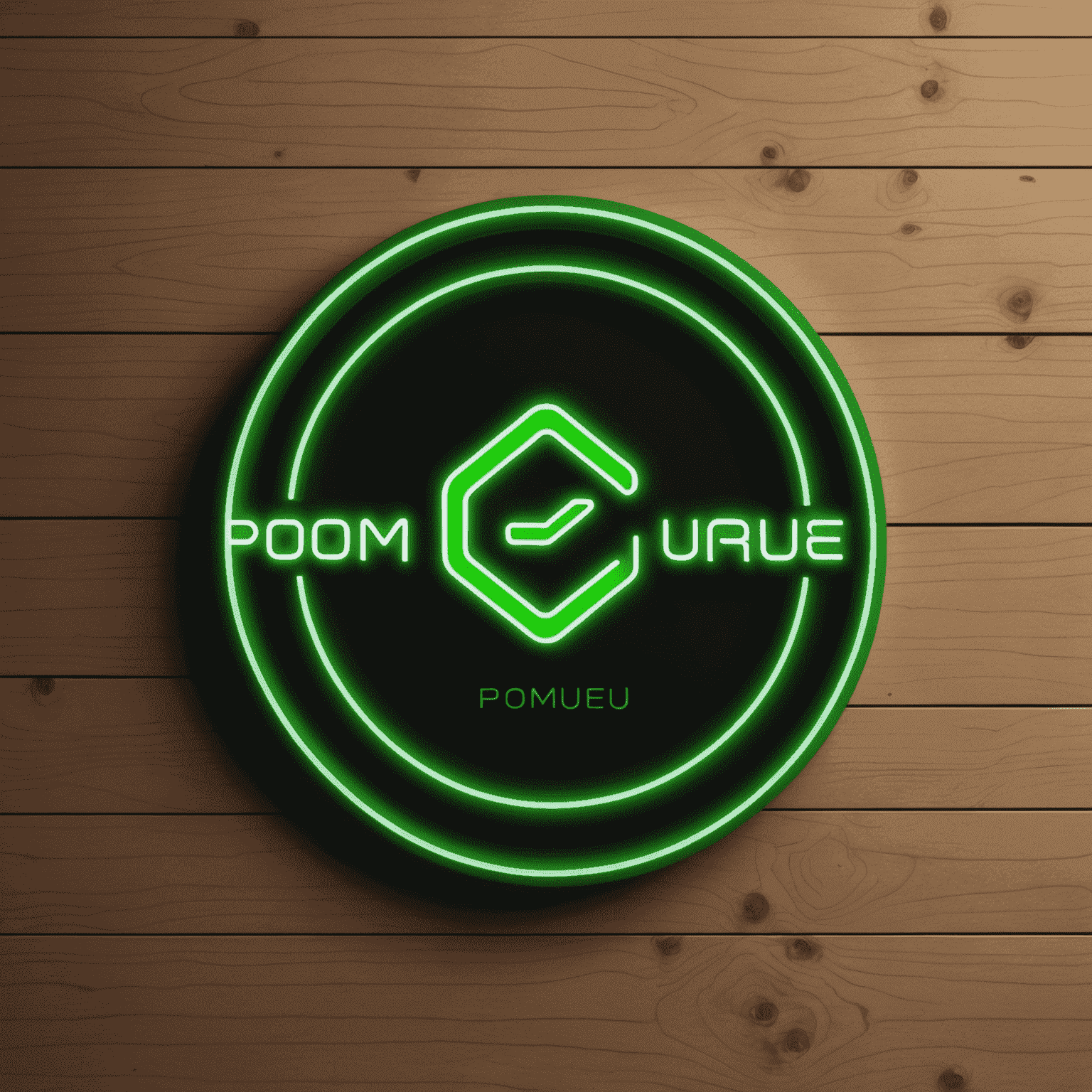 Logo de pomuneu_pro con diseño tecnológico en verde neón